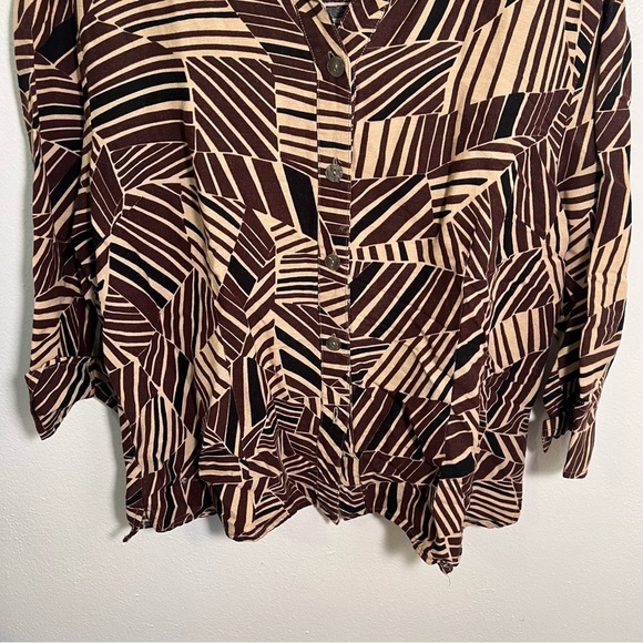 Vintage East 5th Linen Button Down Shirt Beige Geometric XL - Picture 3 of 11